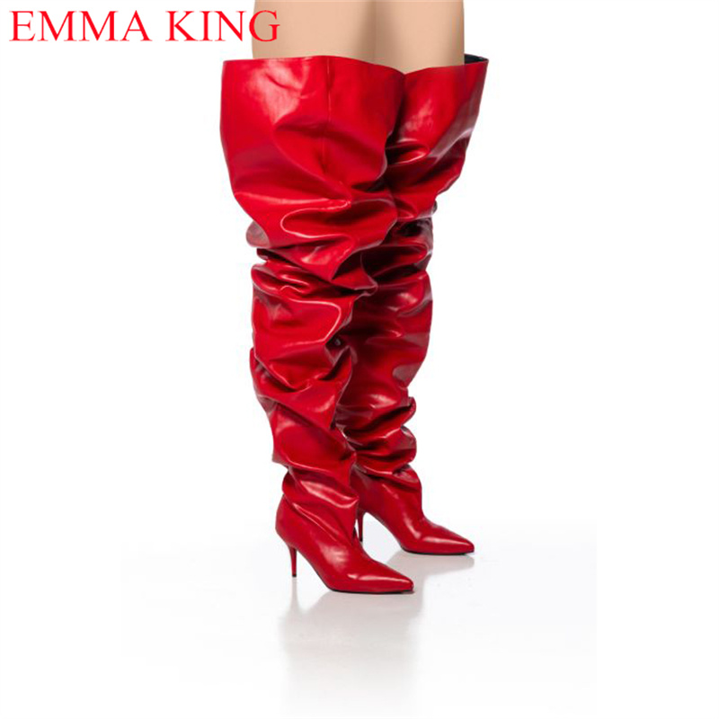 Eve Party - Fall Red Pleated Womens Thigh High