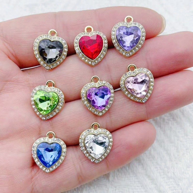 Event Party - 10pcs heart-shaped inlaid colorful gemstone pendant,