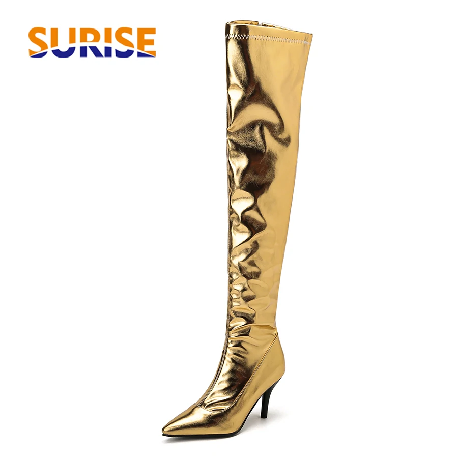 Eve Party - Women Thigh High Boots Silver Gold