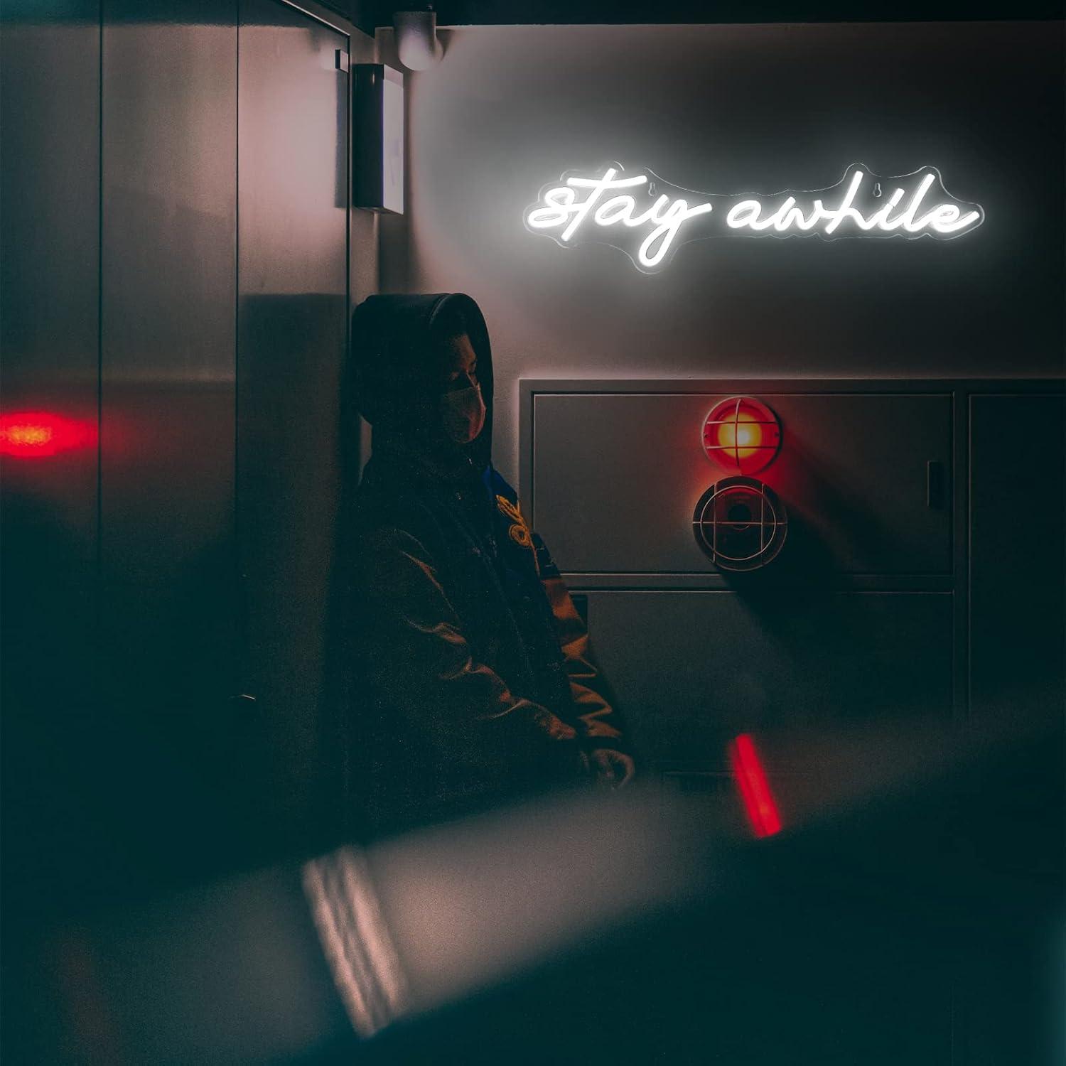 Stay Awhile Neon Signs USB Dim - Neon Sign Party recension och pris