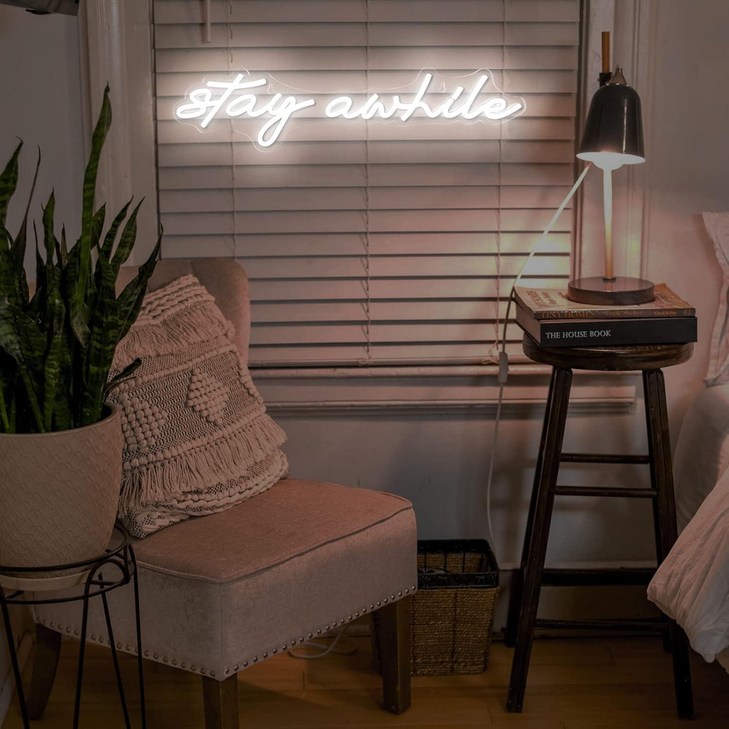 Stay Awhile Neon Signs USB Dim - Neon Sign Party recension och pris
