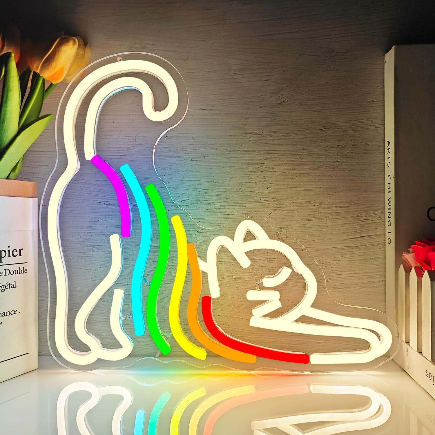 Rainbow Stretching Cat Neon Si - Neon Sign Party recension och pris