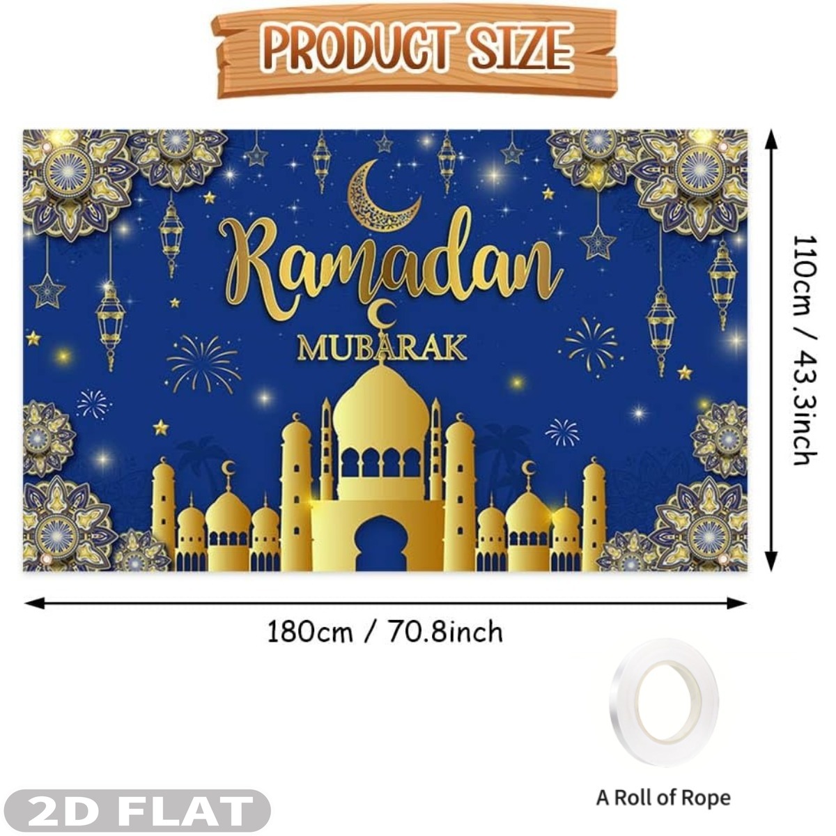 2D FLAT 1pc Ramadan Mubarak Fe - Party Banner Gold recension och pris