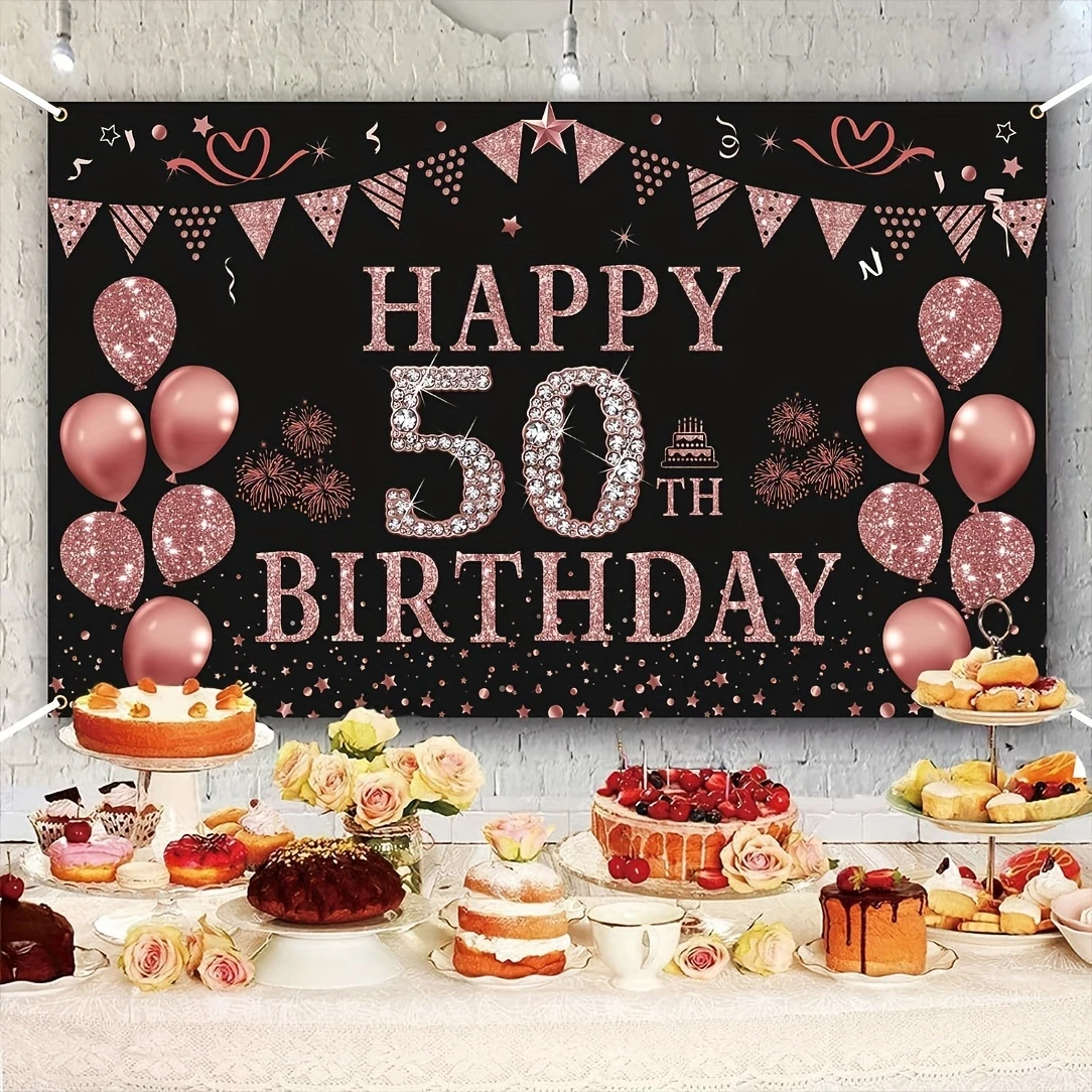 Female 50th Birthday Decoratio - Party Banner Gold recension och pris