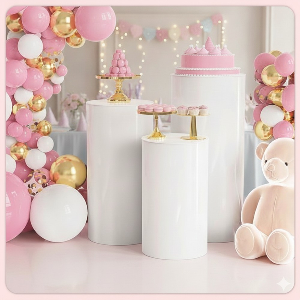 3/5Pcs White Cylinder Pedestal - Dessert Table Backdrop recension och pris