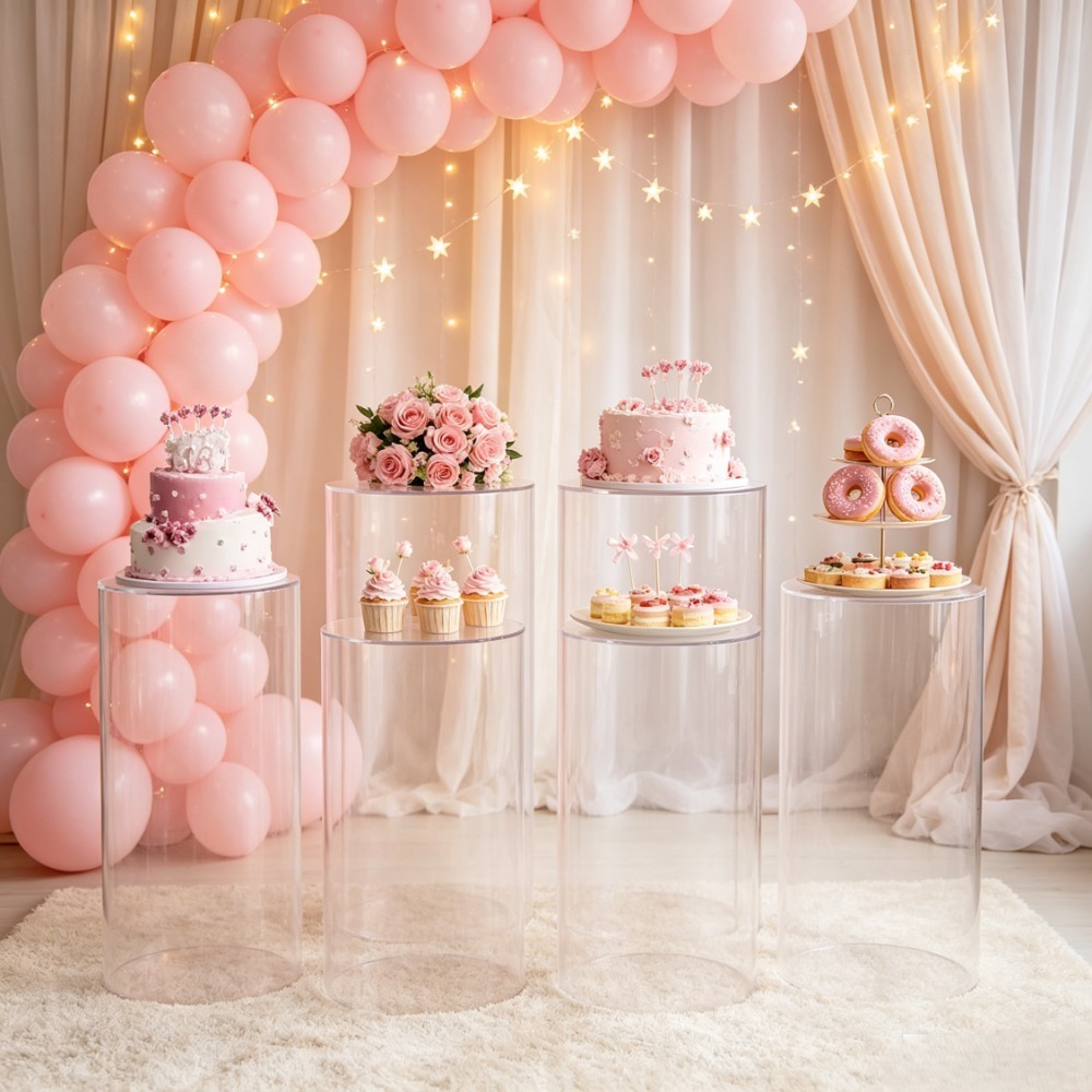 3/5Pcs White Cylinder Pedestal - Dessert Table Backdrop recension och pris