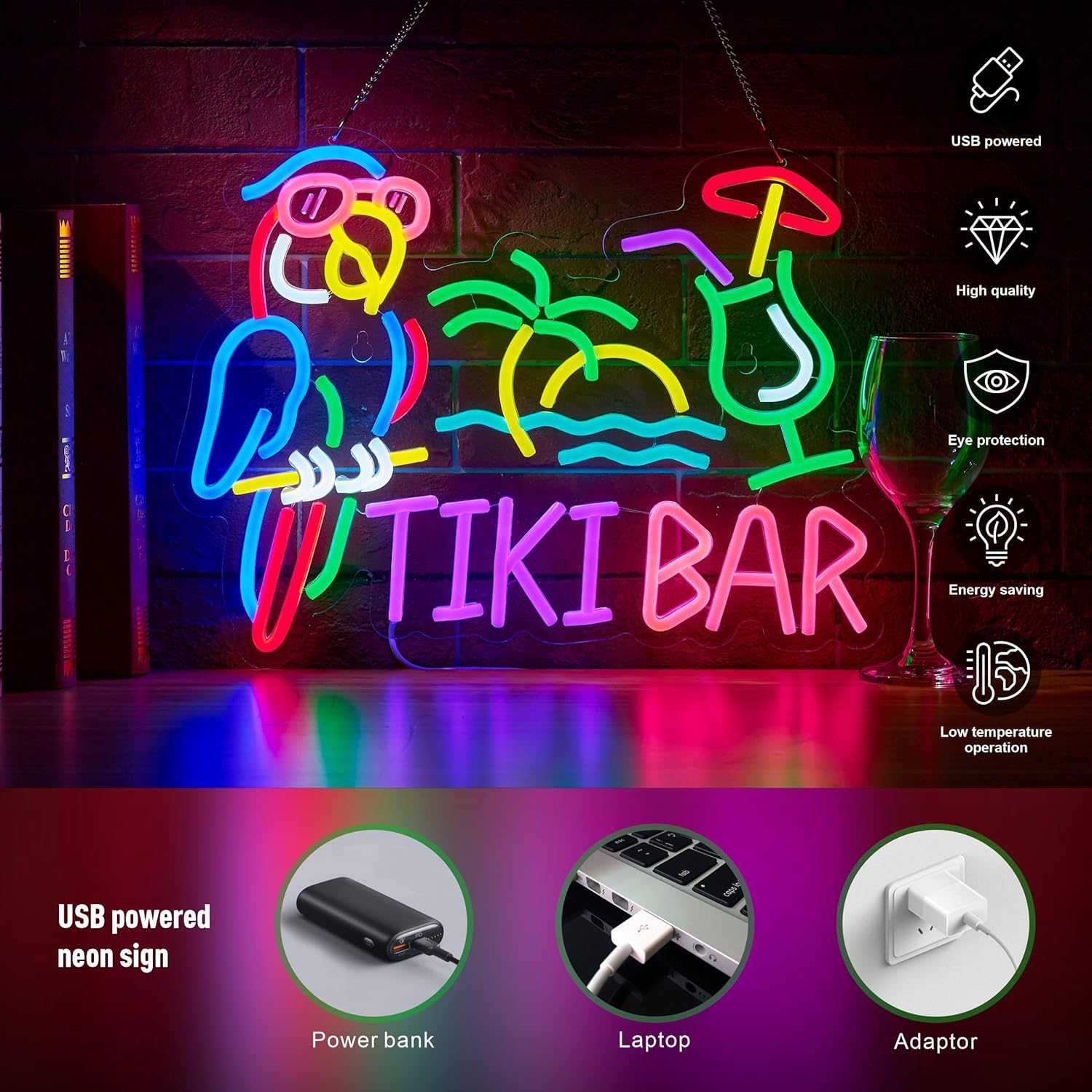 Tiki Bar Parrot Palm Tree Neon - Neon Sign Party recension och pris