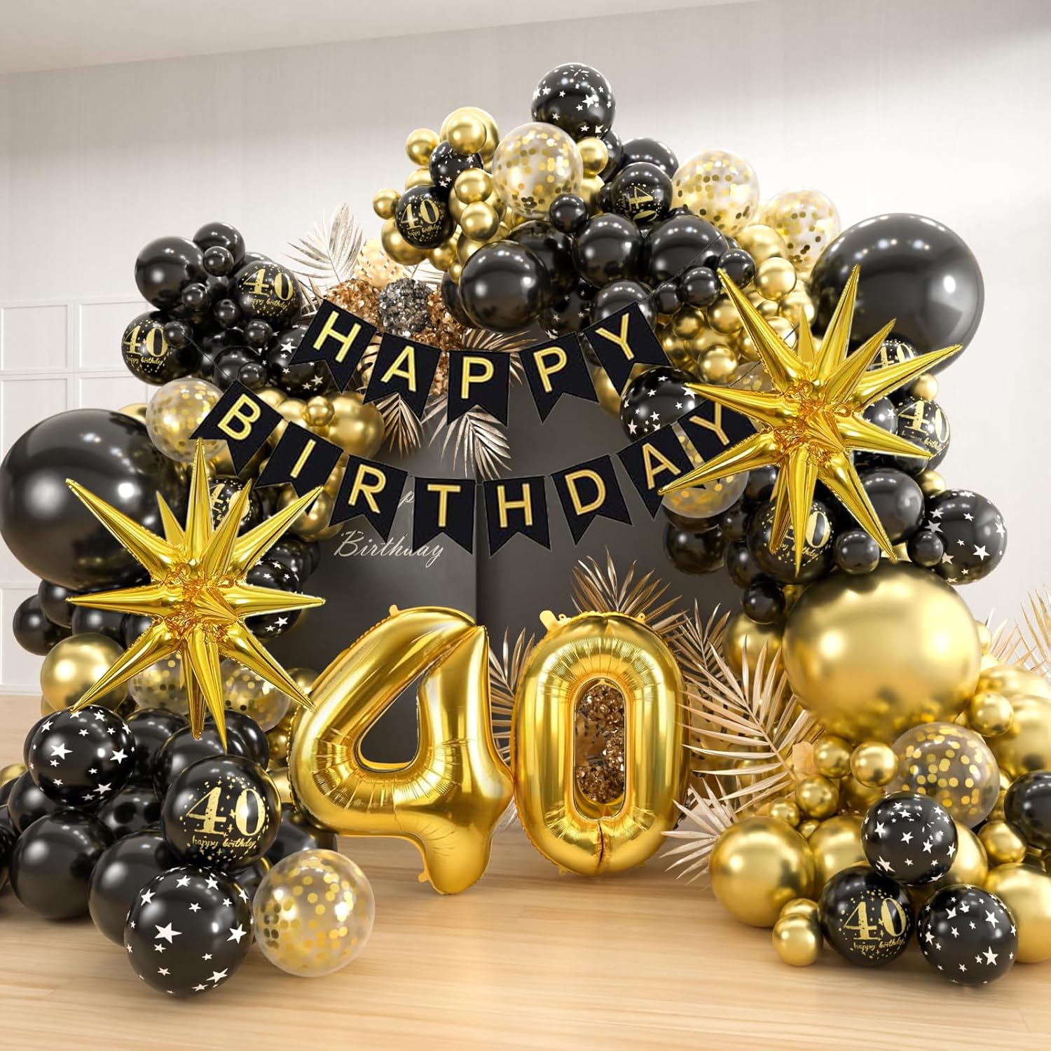 40th Black Gold Balloon Garlan - Party Banner Gold recension och pris