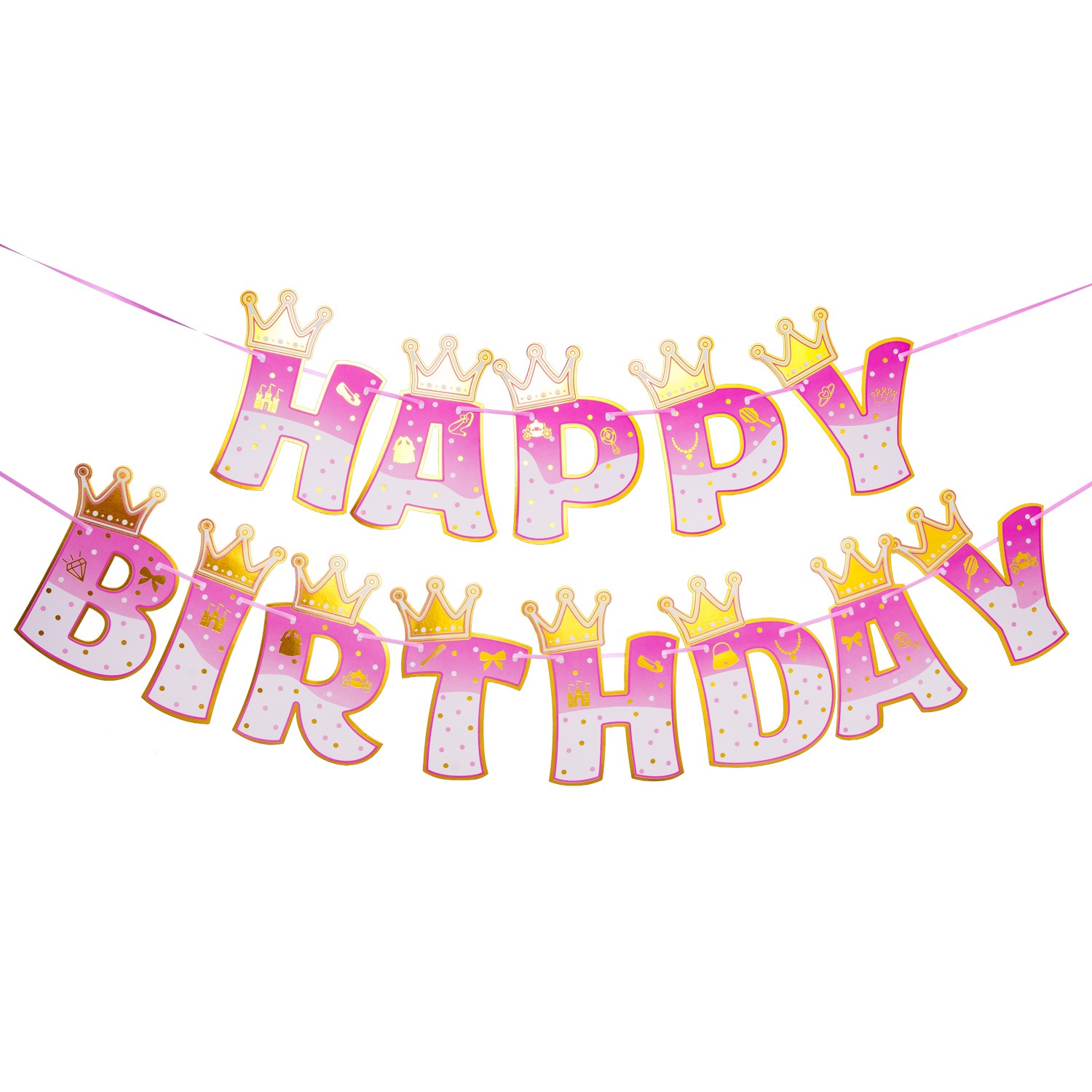 Pink Stamping Gold Crown Theme - Party Banner Gold recension och pris