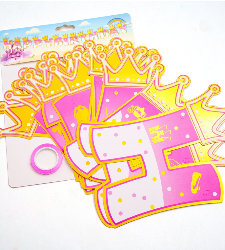 Pink Stamping Gold Crown Theme - Party Banner Gold recension och pris