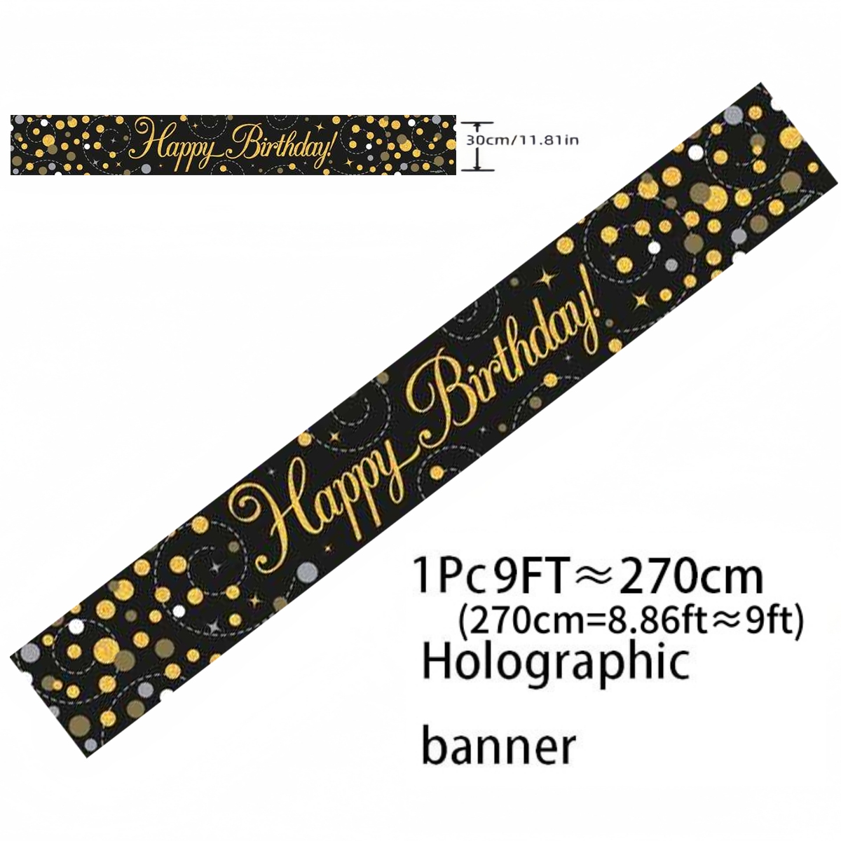 Black Gold Holographic Birthda - Party Banner Gold recension och pris
