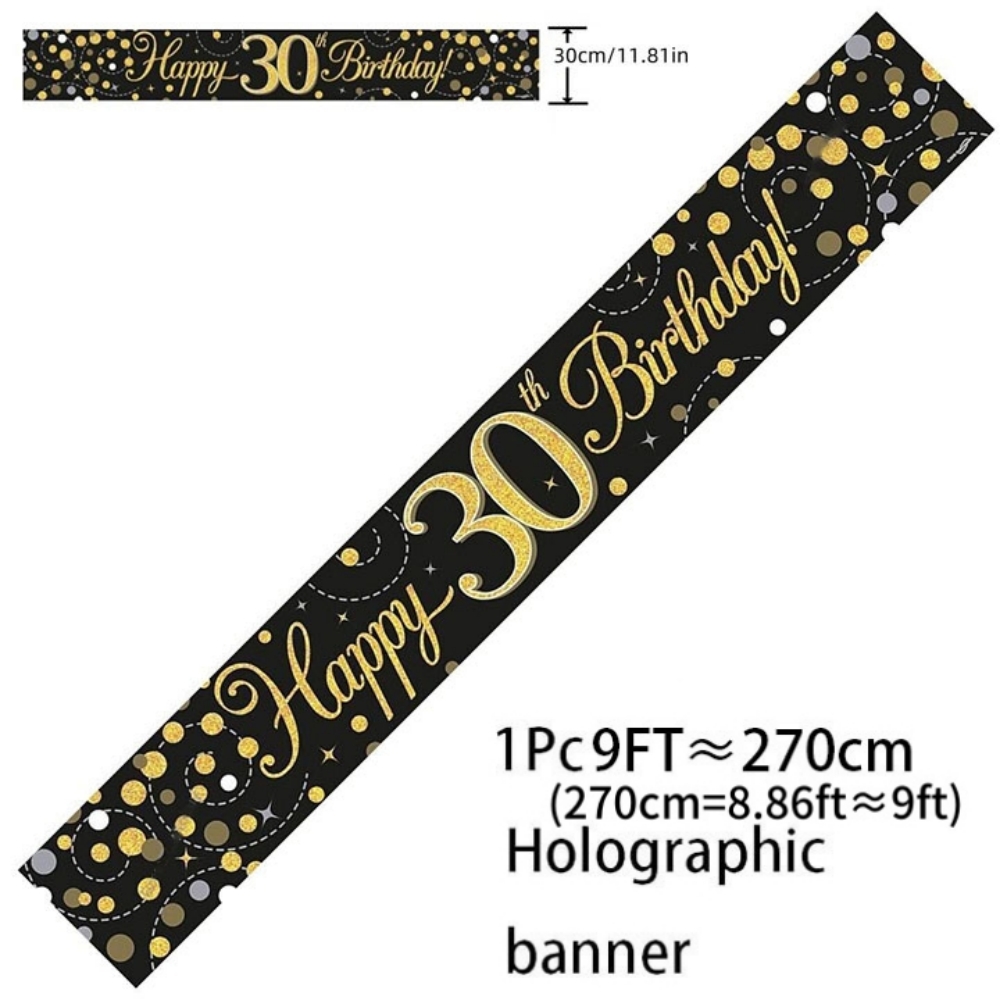 Black Gold Holographic Birthda - Party Banner Gold recension och pris